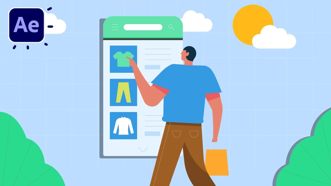 Online Shopping 2D Explainer Character Animation in After Effects Tutorials