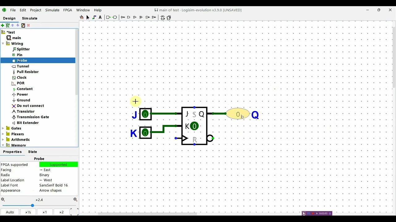 Logisim: JK flip flop using