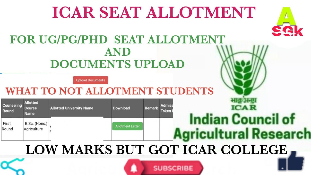ICAR seat allotment  |How to download allotment letter | What to do not allowed students |