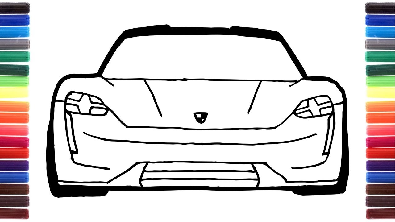 How to draw Porsche Taycan Concept front view