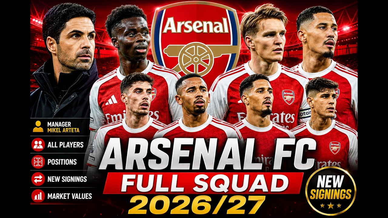 ARSENAL FC FULL SQUAD 2026/27 | NEW SIGNINGS, PLAYERS, POSITIONS & MARKET VALUES 💰