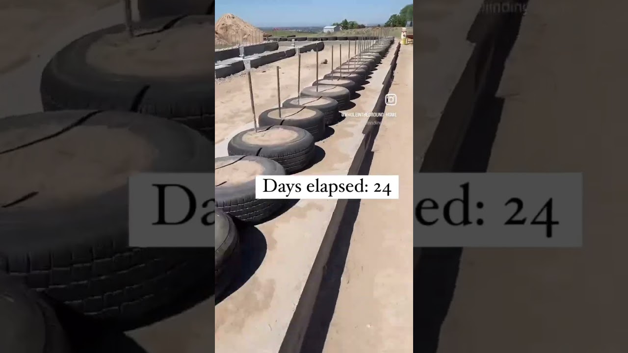 The first layer of our tire wall is complete! #earthship #diyhome