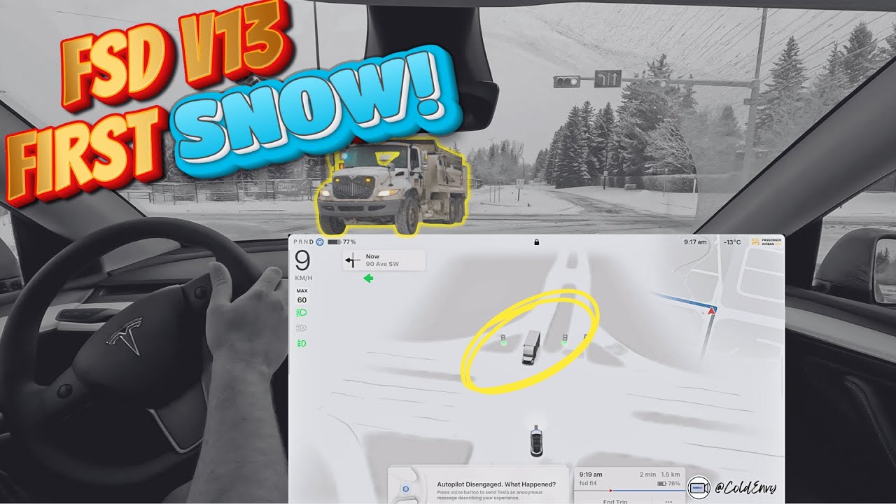 Tesla Full Self Driving V13 FIRST SNOW drive! | FSD V13.2.2.1