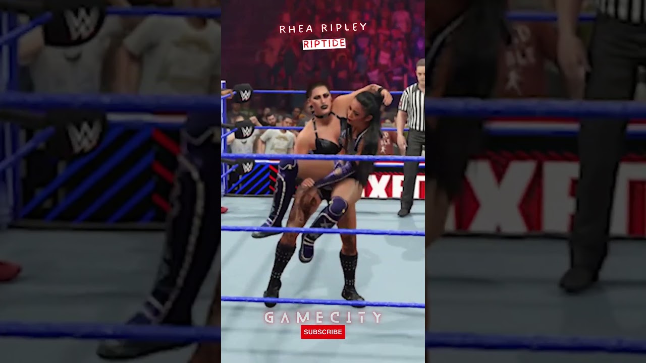 Rhea Ripley hits Riptide on Xia Li #wwe2k23 #rhearipley #xiali