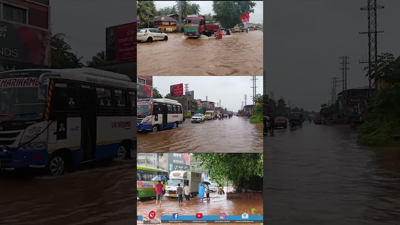 Heavy rains submerge National Highway 66 at Ranginkatte in Bhatkal, traffic disrupted again.