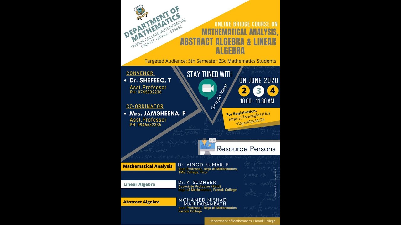 Opening Ceremony - ONLINE BRIDGE COURSE - Mathematical Analysis, Linear Algebra & Abstract Algebra