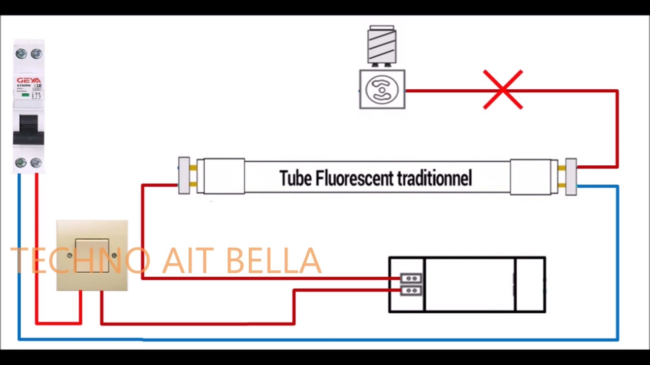 Remplacer un tube néon par un tube led replace a neon tube  استبدال مصباح نيون بمصباح ليد