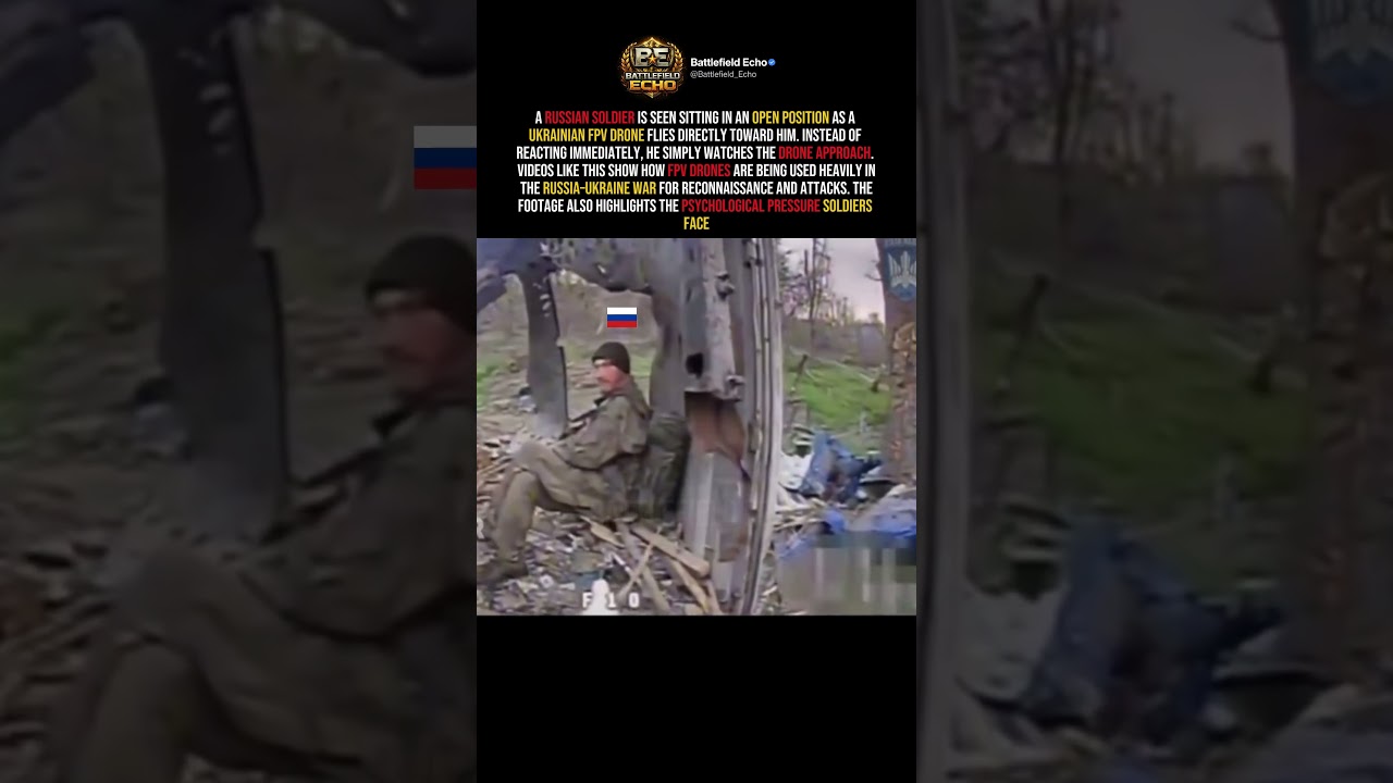 Russian Soldier Freezes as Ukrainian FPV Drone Approaches #shorts