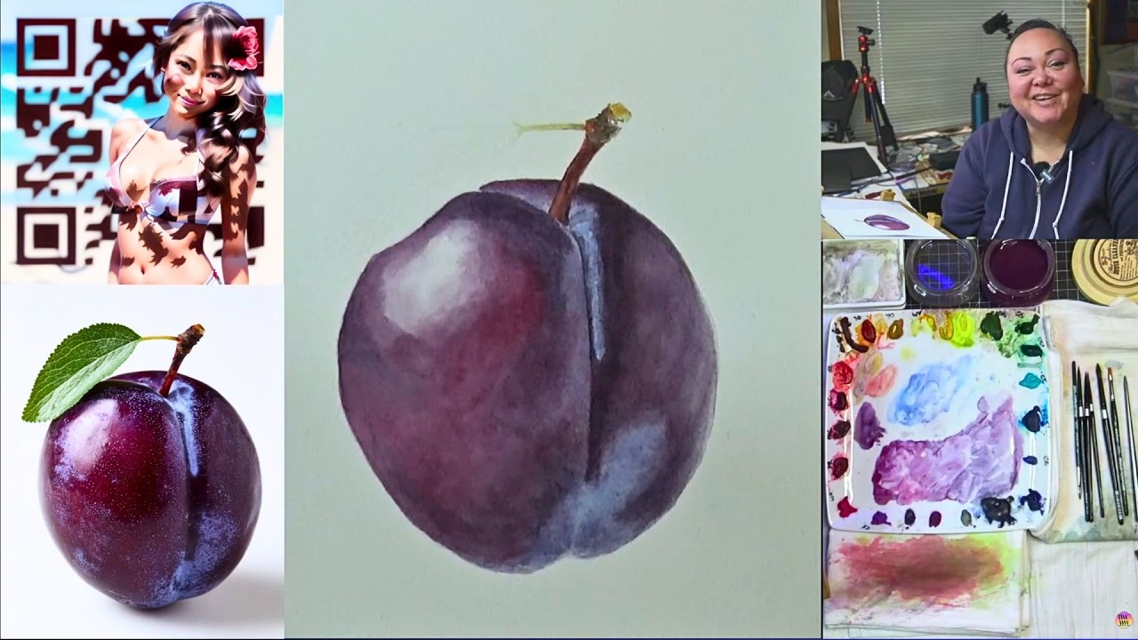 Watercolor Wizardry In-Studio Hang Out - Livestream Red Green Pear Painting