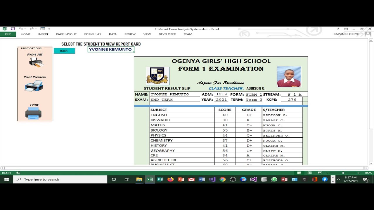 STUDENT EXAM REPORT CARD WITH FANTASTIC FEATURES IN VBA/EXCEL
