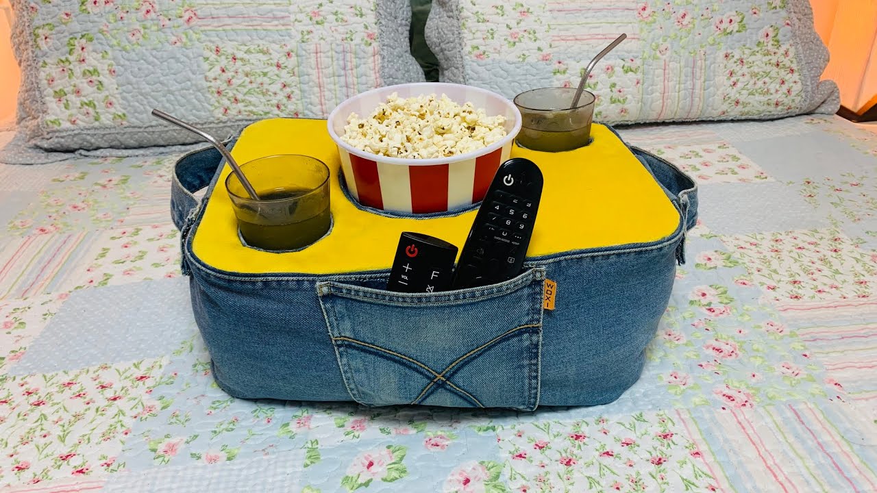 Como fazer almofada porta pipoca - DIY - faça você mesmo (com calça e travesseiro e sem costura)