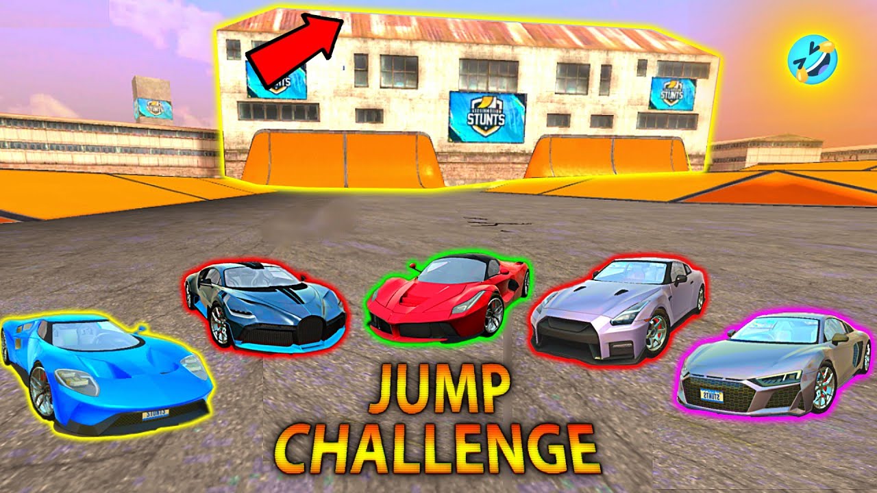 car stunt races mega ramp - 5 mega car jump challenge 😎 |buggati | Ferrari | nissan | audi | ford gt