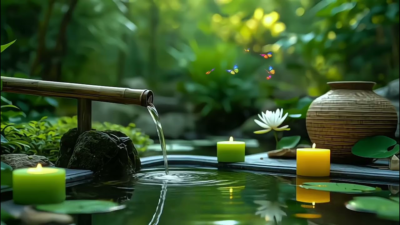 Peaceful Bamboo Water Fountain Sounds with Gentle Piano Music for Sleep, Meditation & Stress Relief