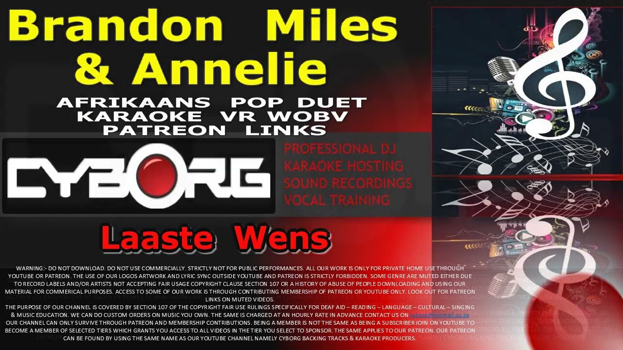 Brandon Miles & Annelie   Laaste Wens AFRIKAANS POP DUET KARAOKE VR WOBV PATREON LINKS