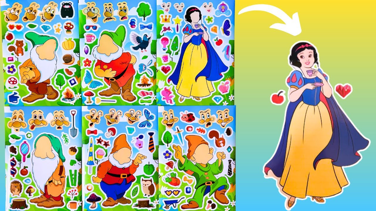 Disney SNOW WHITE Movie DIY Make a Face Stickers Activity | Snow White and the Seven Dwarfs