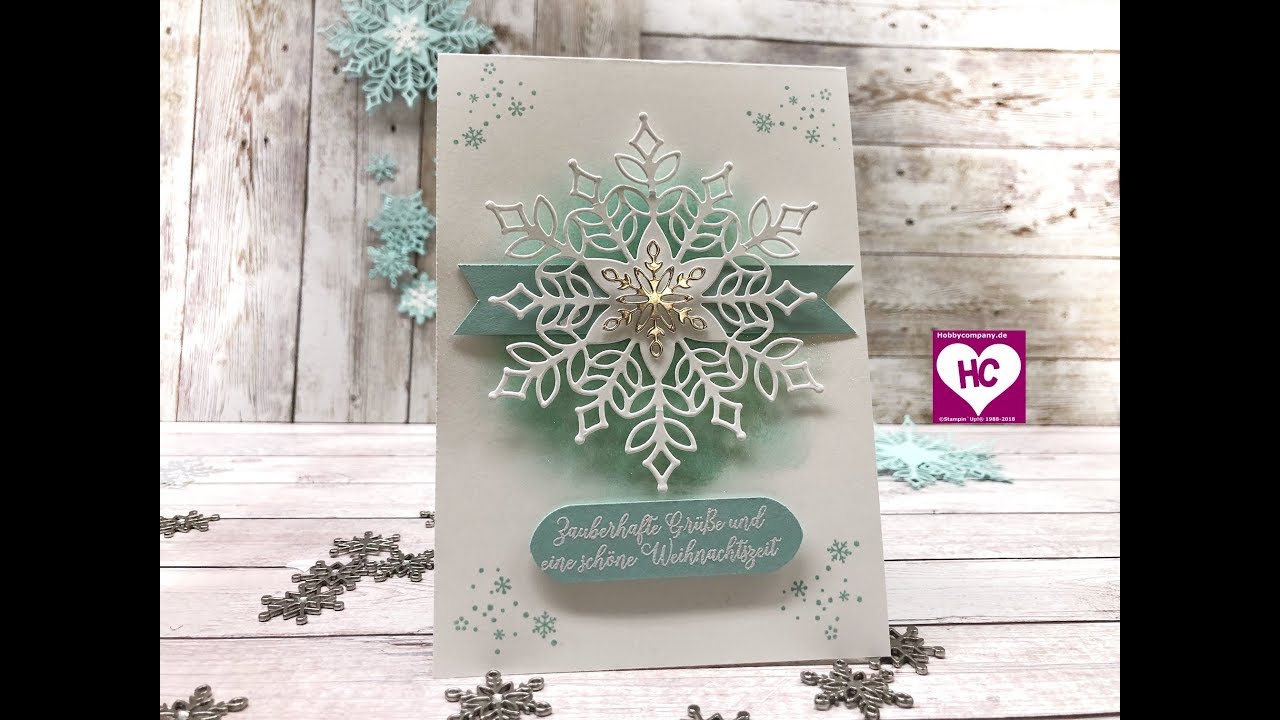 Weihnachtgskarte basteln mit Flockengestöber