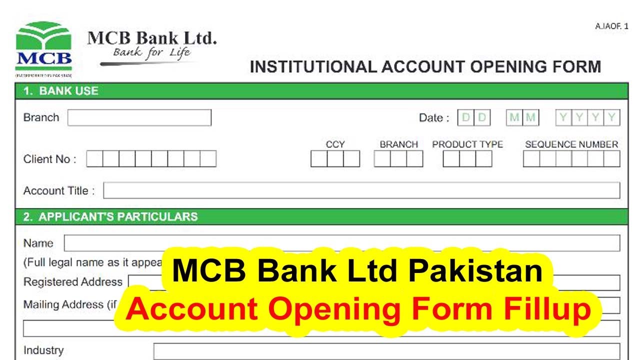 MCB Bank Account Opening Form Fillup | MCB Bank Ltd | mcb bank limited pakistan