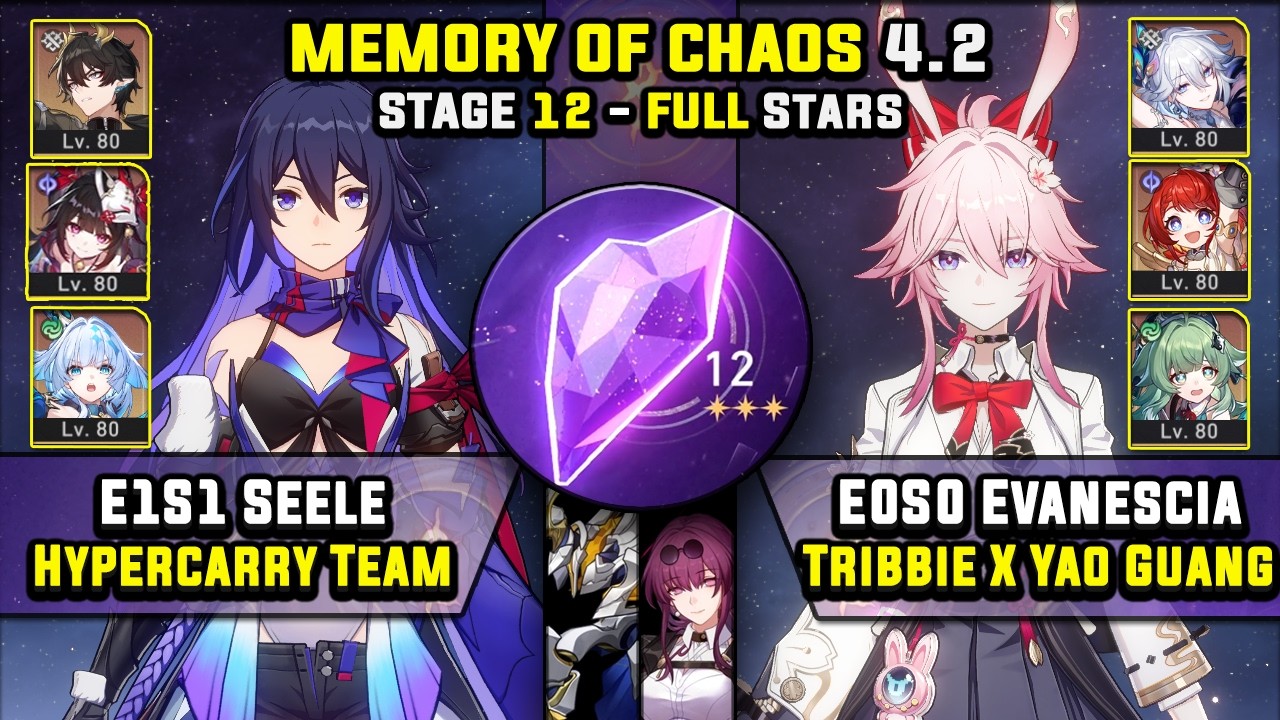 E1 Seele Carry & E0 Evanescia Carry W/ Tribbie (3 Stars)  Memory Of Chaos 12 Honkai Star Rail 4.2