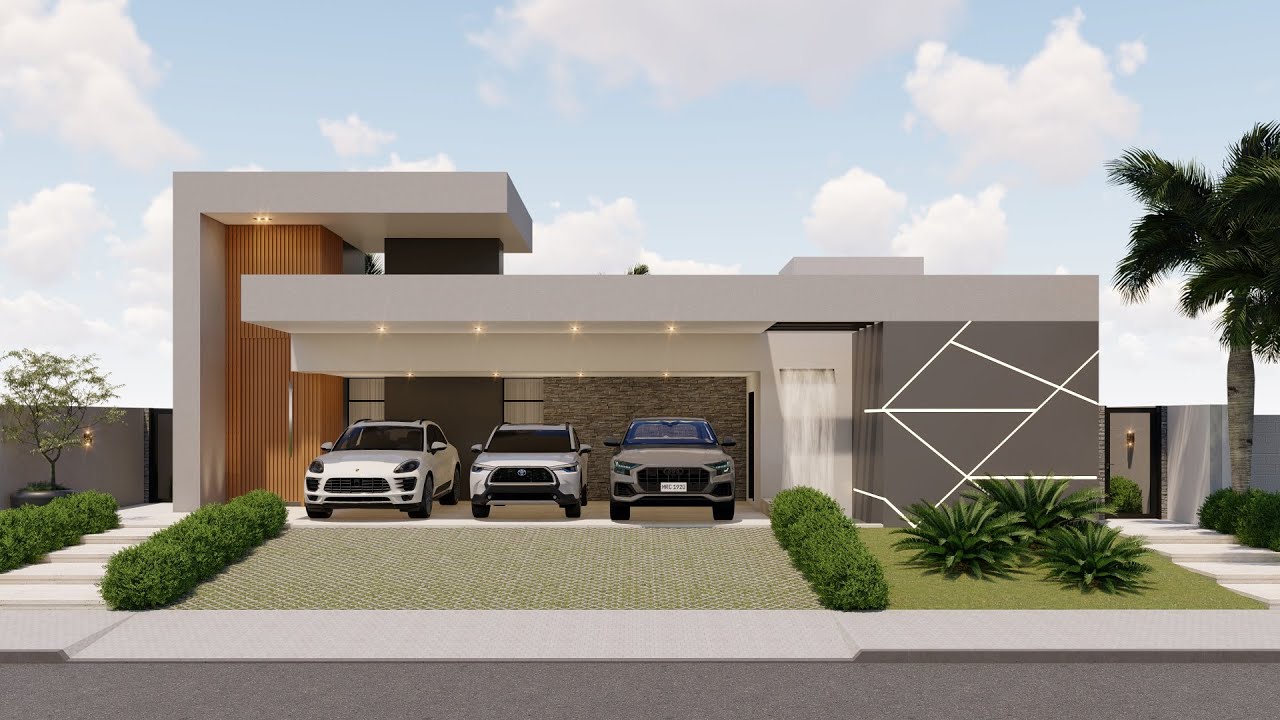 Tour pelo Interiores do Projeto 63 | Planta de Casa Térrea com Pé Direito Duplo e 3 Suítes