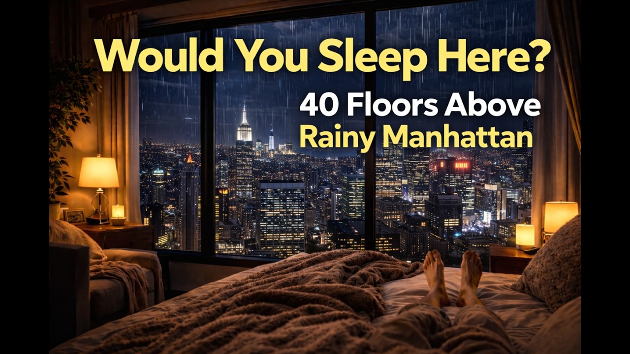 Would You Sleep Here? 40 Floors Above Rainy Manhattan | 4K 8 Hours