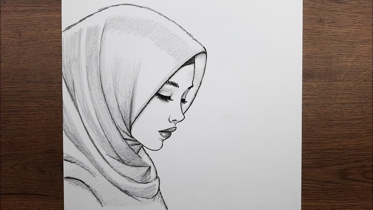 Güzel kız resmi adım adım nasıl çizilir - Tesettürlü güzel kız çizimi - Kolay yöntem öğretici çizim