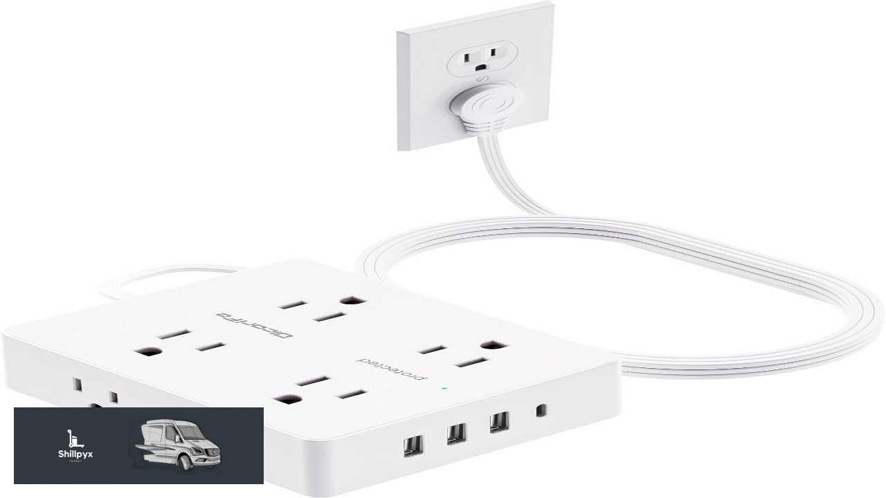 Flat Plug Power Strip with 10 FT Extension Cord 8 Outlets 4