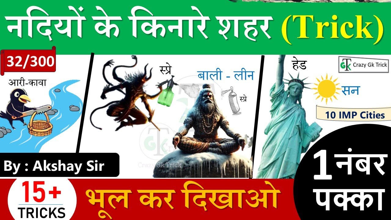 Gk Trick : नदियों के किनारे शहर Trick | River & Cities Trick | Gs By Akshay Sir  | CrazyGkTrick