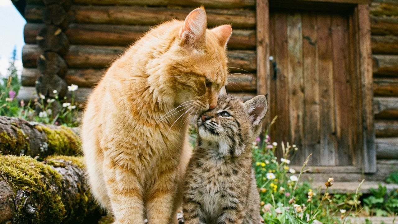 Материнская любовь не знает границ между видами. Кот, вырастивший дикую рысь.