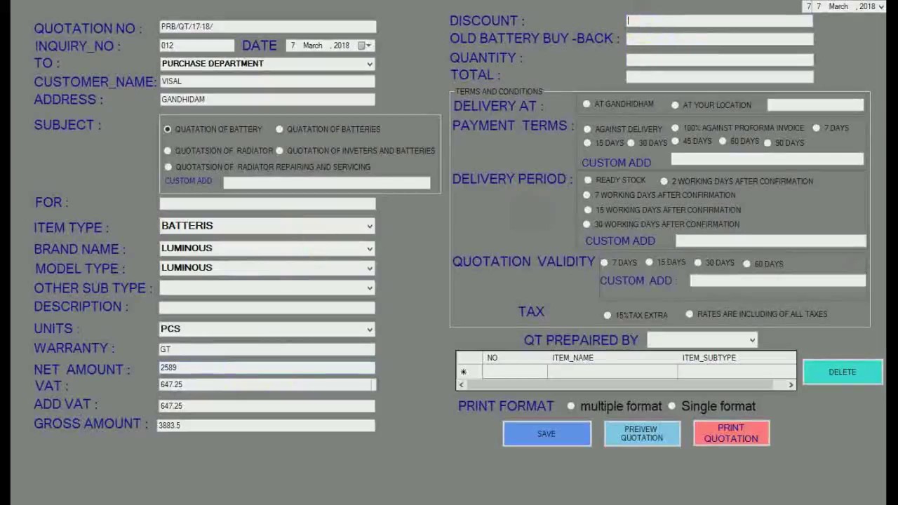 Quotation Management System In Vb.net