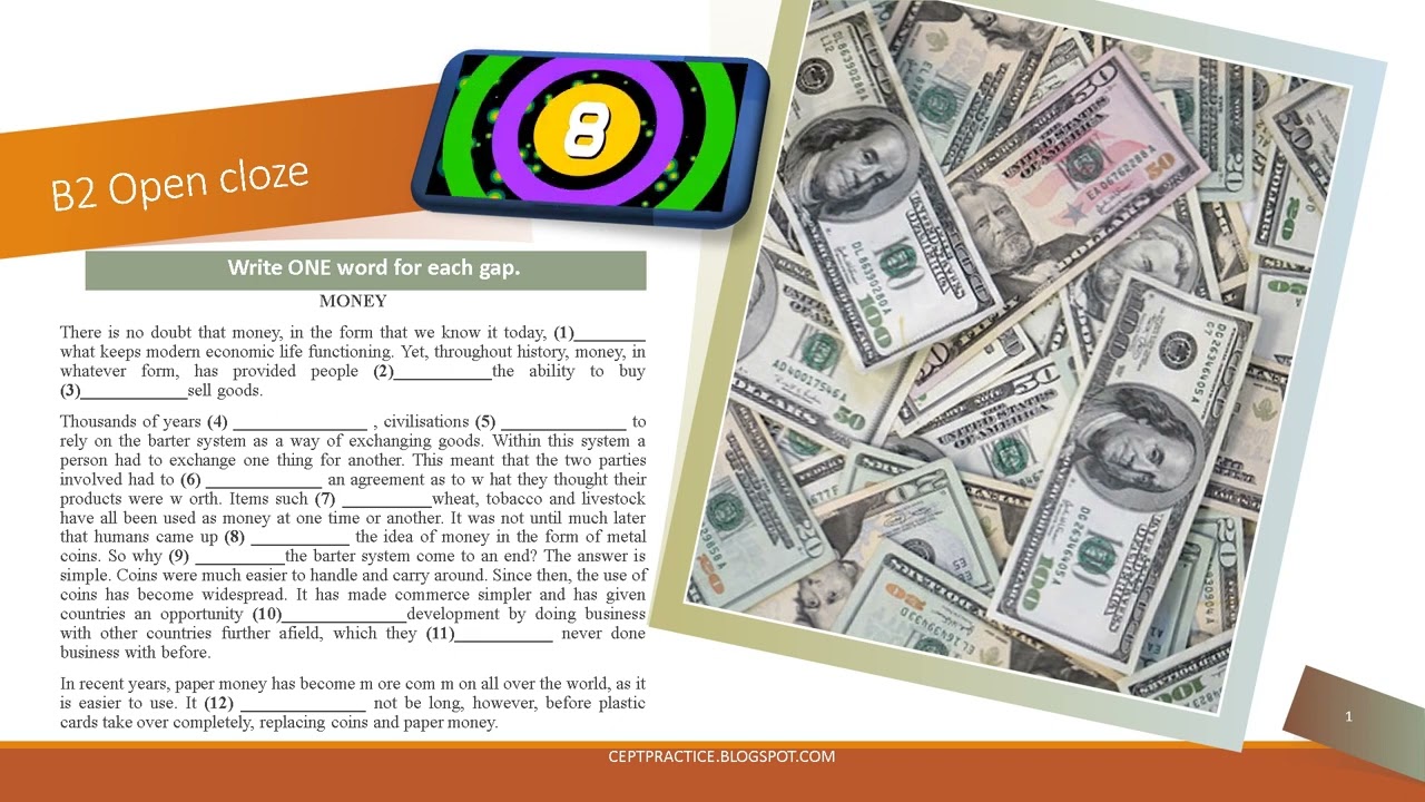 B2 OPEN CLOZE about money (with answers)