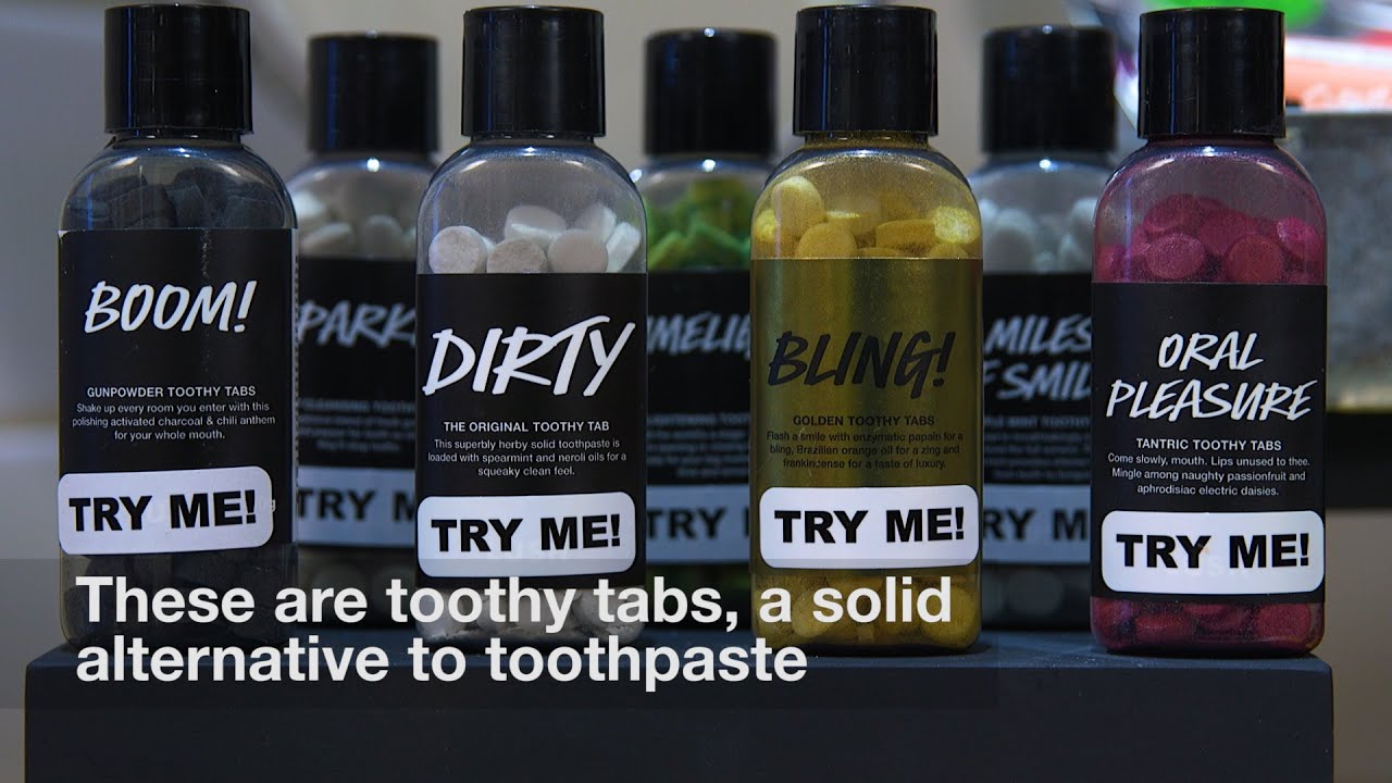 These are Lush toothy tabs and tooth powders, solid alternatives to toothpaste