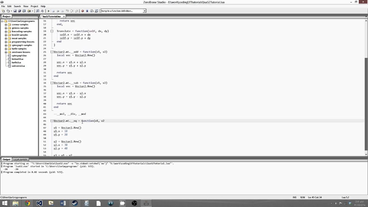 Lua 5.2 Tutorial 10: Advanced Tables Part 2 (OOP and Metatables)