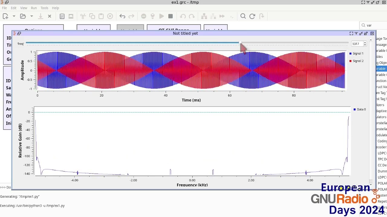 GNU Radio Companion 3.10 user tutorial 1/3 (J.-M Friedt, European GNU Radio Days 2024)
