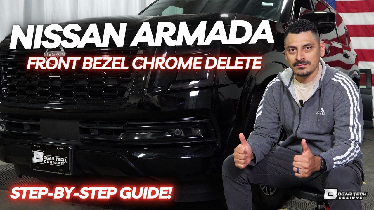 Установка хромированной накладки на переднюю панель Nissan Armada (2025-2026)