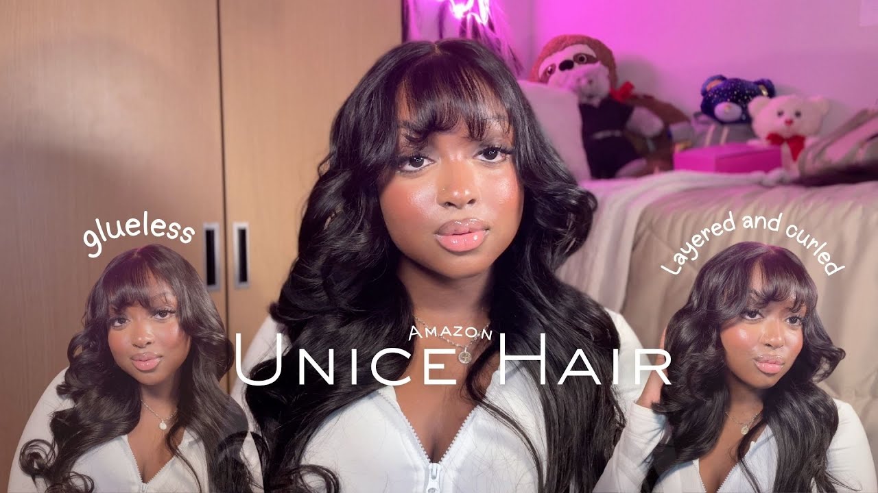 YOU NEED THIS GLUELESS AMAZON BANG WIG😍😱| PRE EVERYTHING CURTAIN BANGS @Amazon UNICE Hair