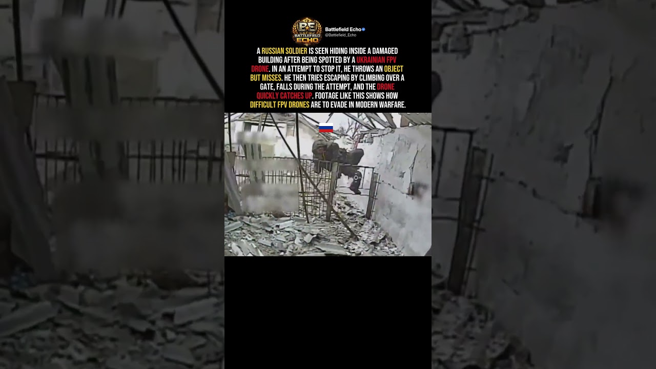 Russian Soldier Tries Escaping FPV Drone But Falls #shorts