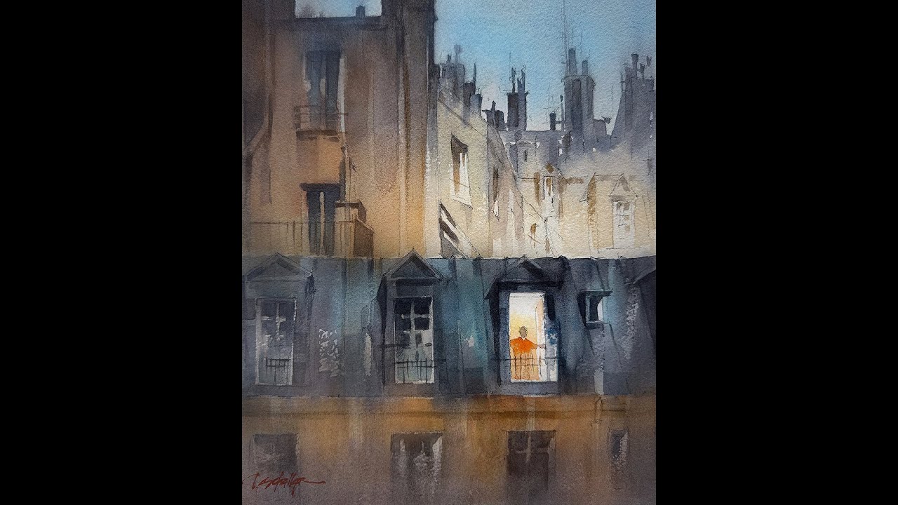 Parisian Roofscape: Part 3. #watercolorpainting #tutorialvideo #nocturne