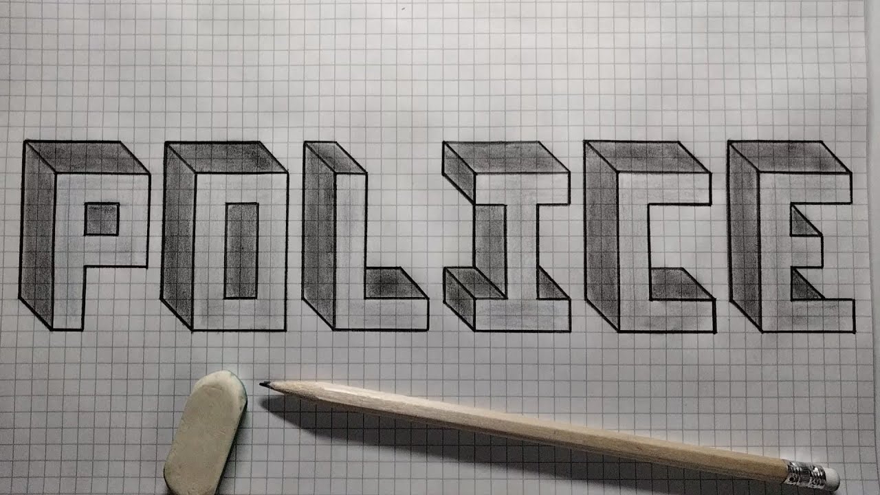 3d drawing. POLICE | 3D Drawing | How To 3D POLICE| drawing letters. 3D Letter P, O, L, I, C, E