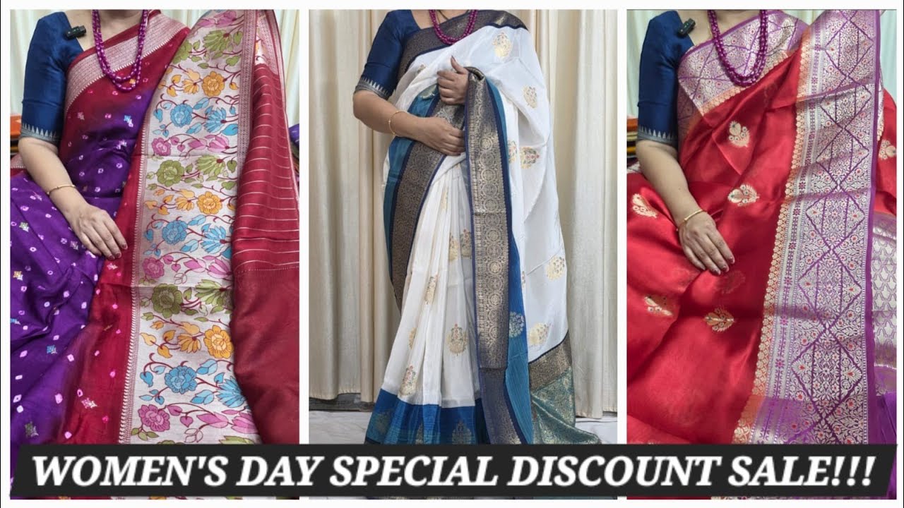 WOMEN'S DAY SPECIAL DISCOUNT SALE ON ALL PURE SAREES | GIVE AWAY  | 8688637474