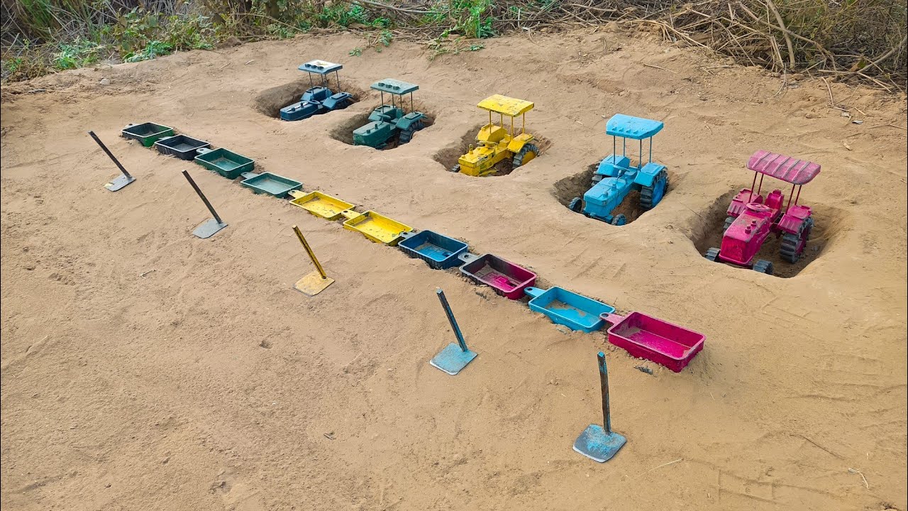 One by one all the tractors fell into a big pit and the trolley also stood still like a train#219