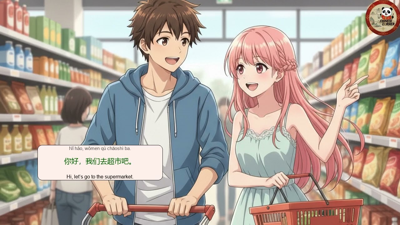 Slow Chinese HSK1-HSK2 Shopping Dialogues: Clothes & Supermarket