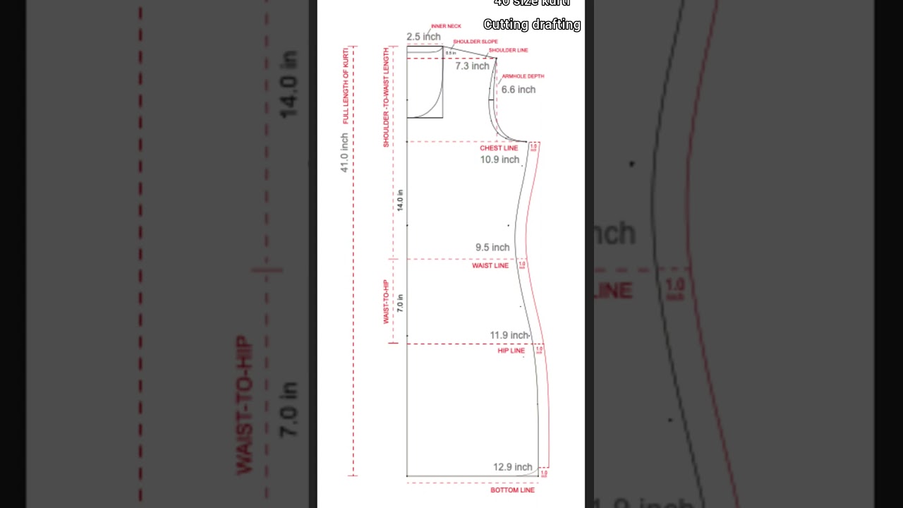 40 size kurti cutting drafting video #shorts