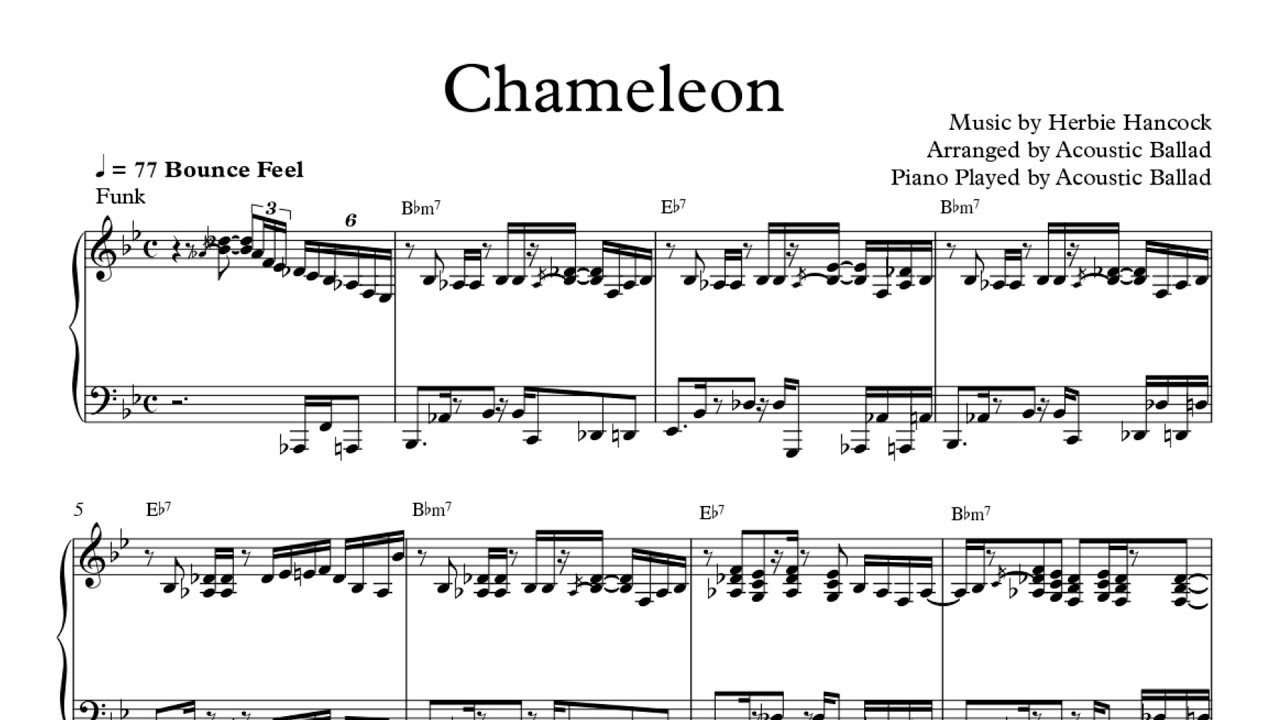 Jazz Piano . 'Chameleon' . Score 악보 Funk | Solo Piano | Special Ver. | 재즈 피아노 | Acoustic Ballad