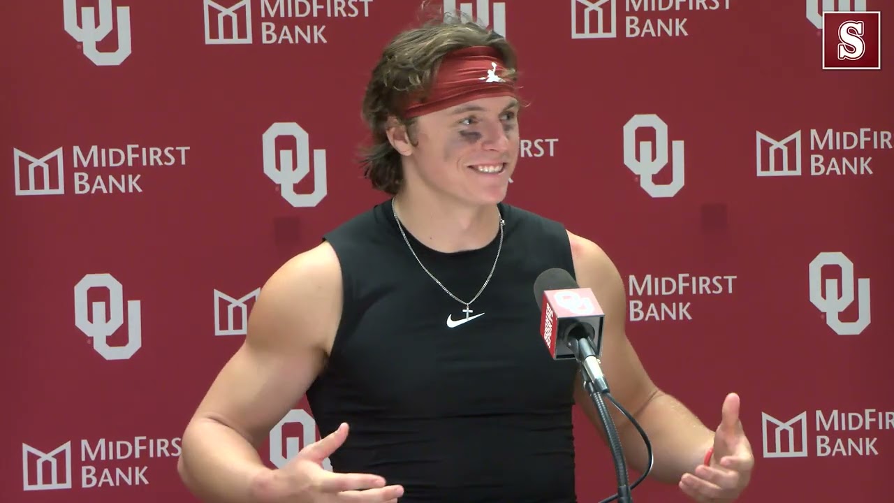 OU QB John Mateer speaks with media following 35-3 season-opening victory versus Illinois State