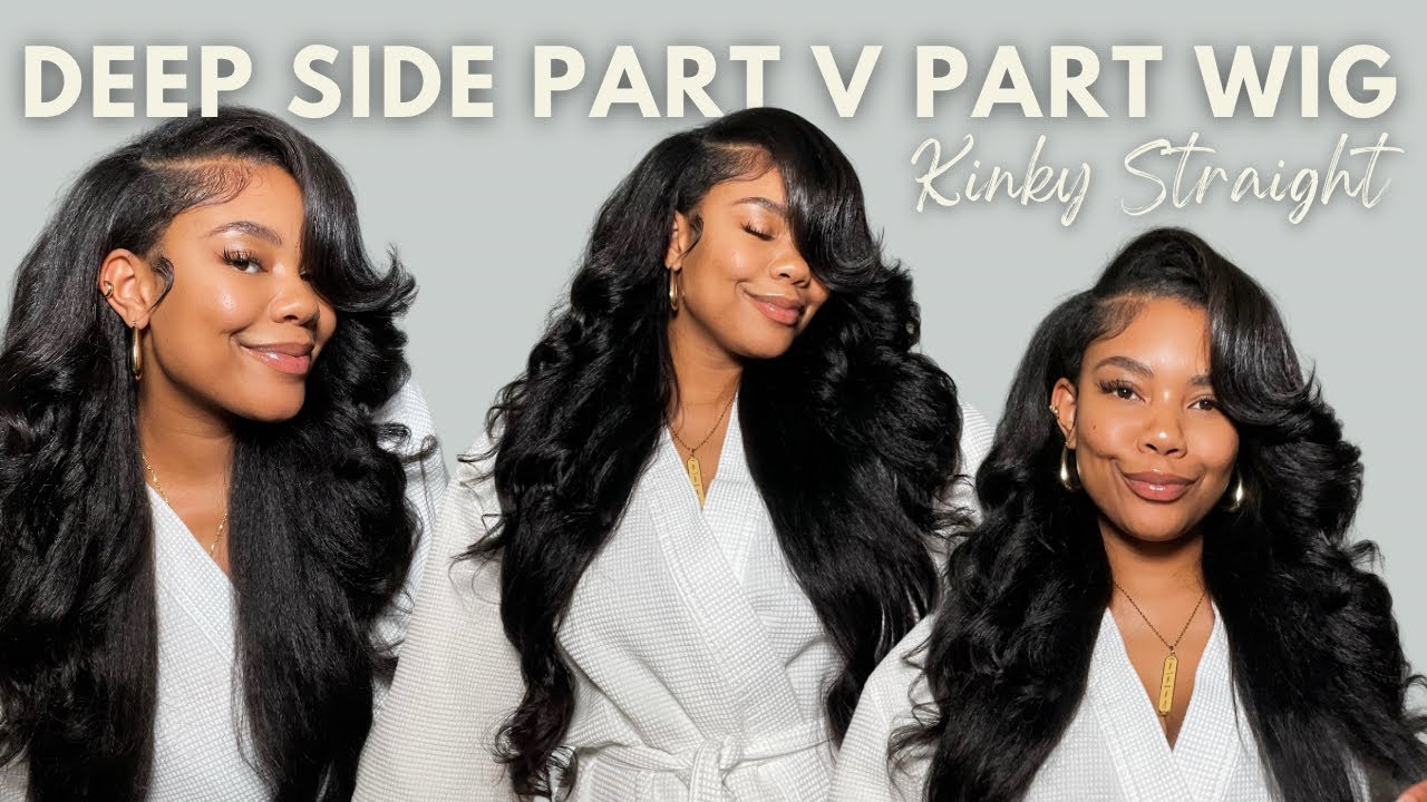 Deep Side Part On A Kinky Straight V Part Wig | Easy Beginner Friendly Install | Ft. Wiggins Hair