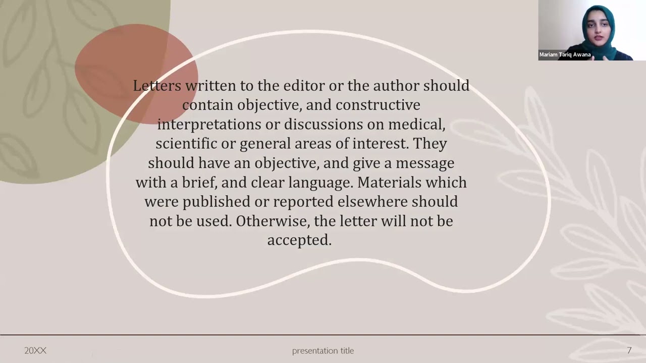 Writing Scientific Letters to the editor- Workshop by Dr. Mariam Tariq Awana