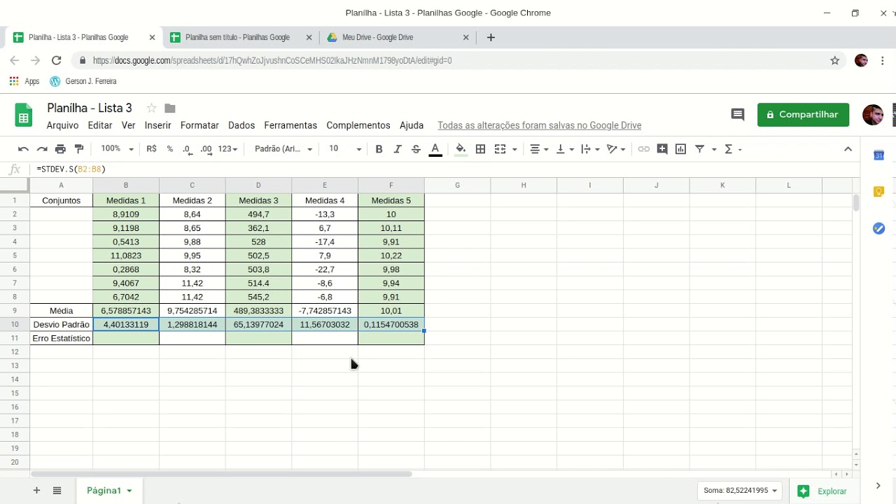 Como calcular Média, Desvio Padrão e Erro Estatístico em uma Planilha Eletrônica