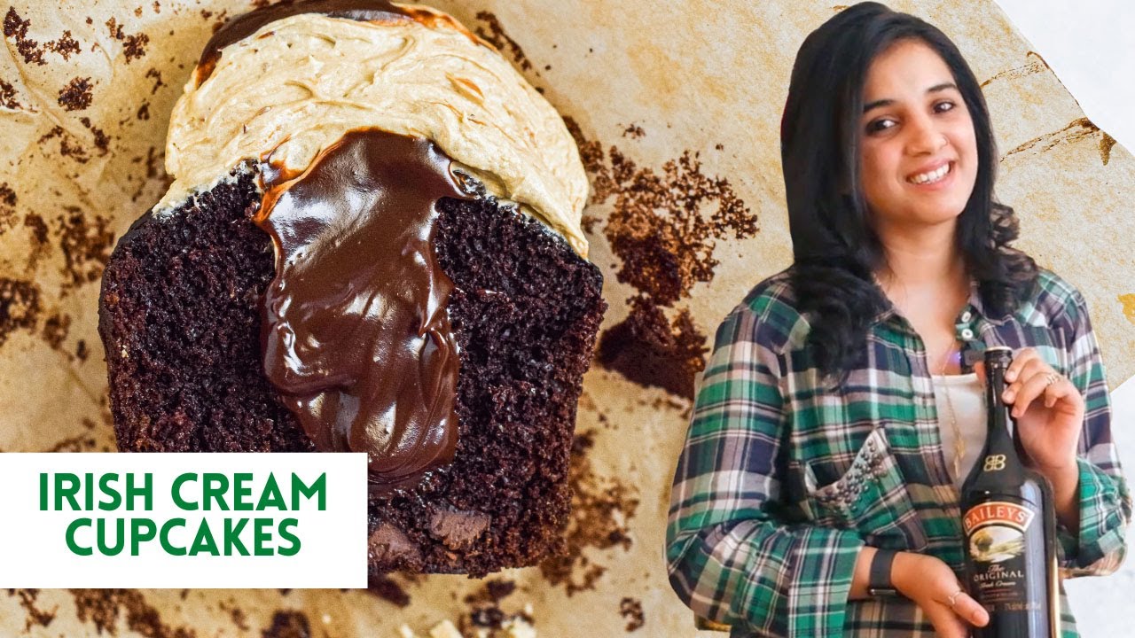 Irish Cream Cupcakes (with Baileys) | St. Patricks Day Baking