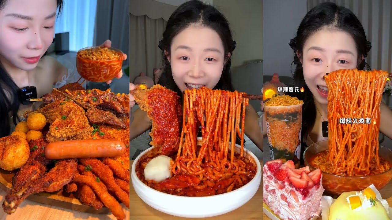 Eat spicy 🔥 🥵 noodles 🍜 with eggs 🤤 🥚 #mukbang #hotpot #yummiestfood
