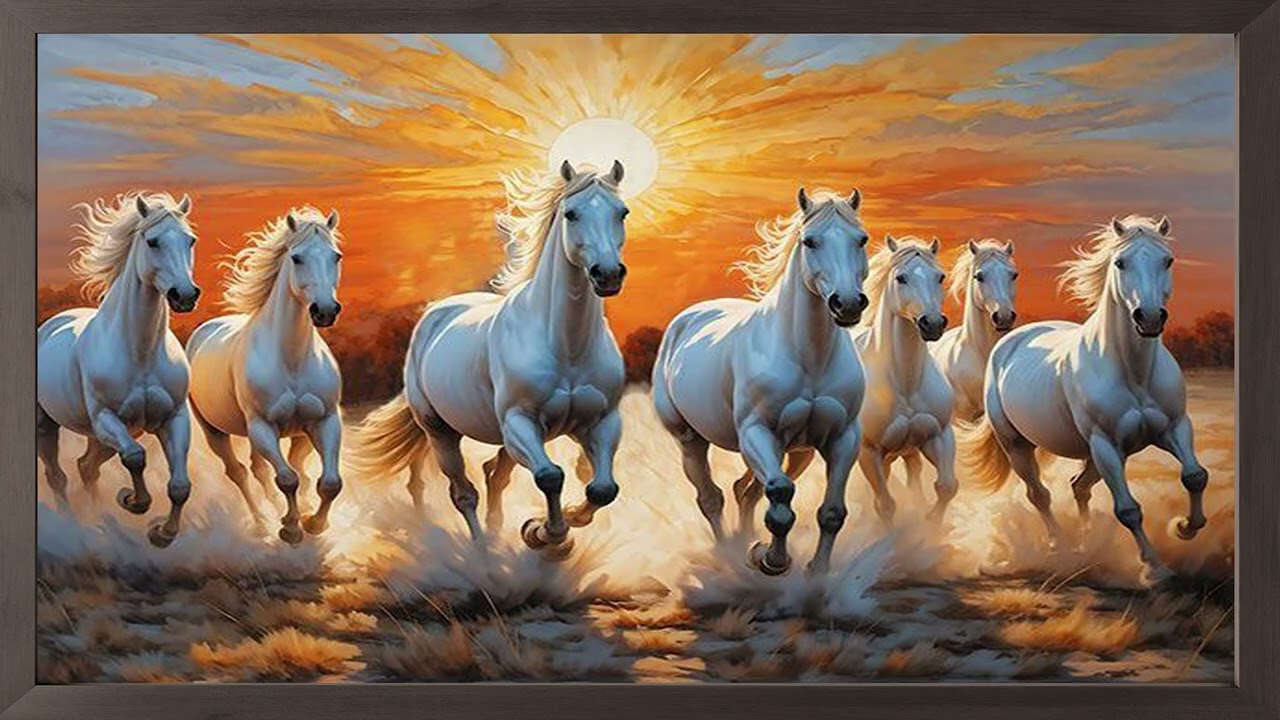 Painting of 7 horses displayed with TV | Horses bring good luck​​​.